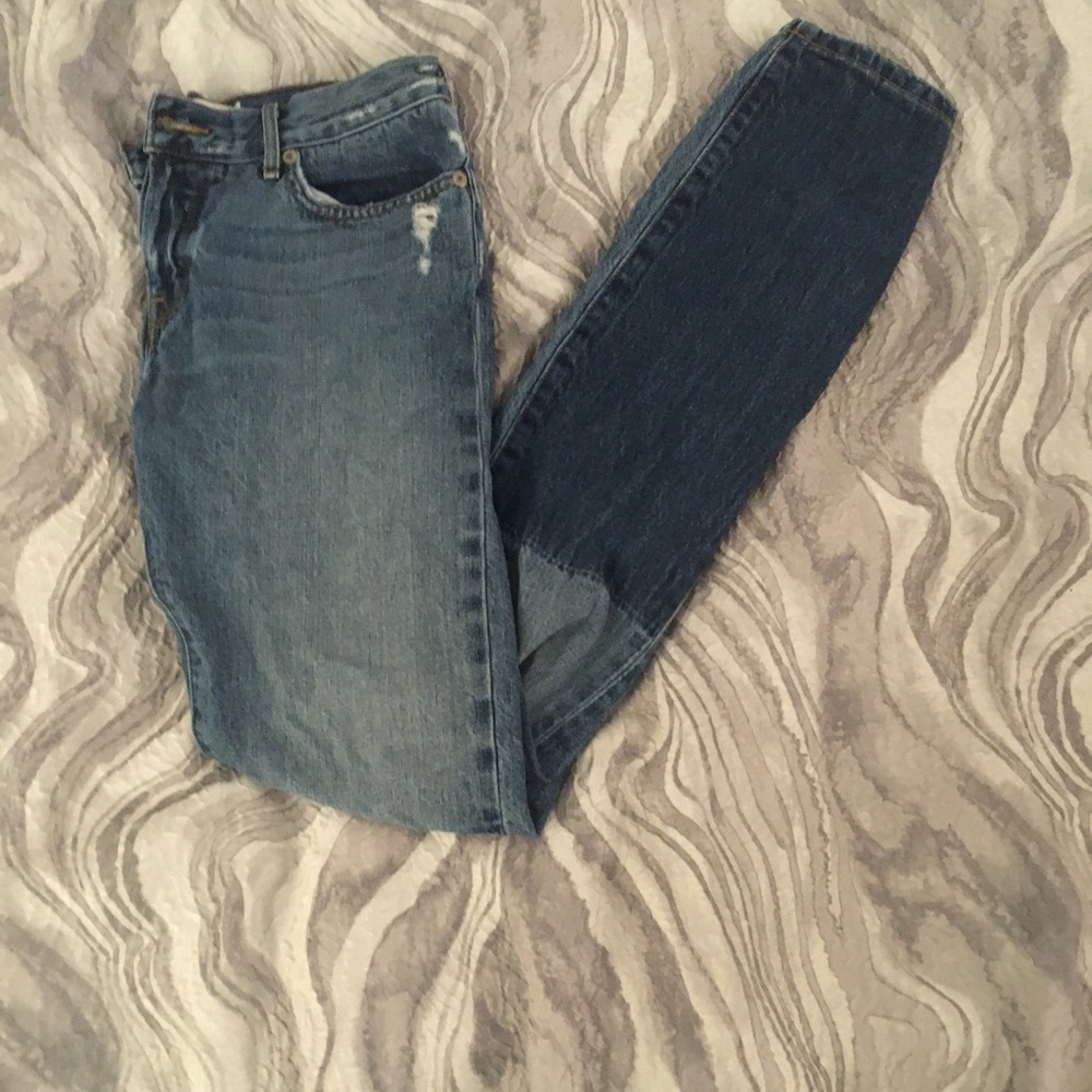 Straight leg two tone jeans